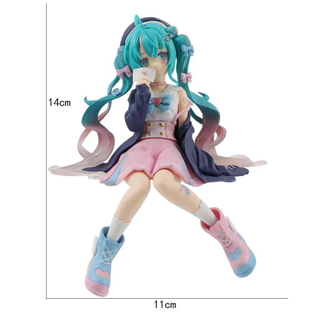 New Hatsune Miku Anime figure Pink sakura sitting position PVC Action figure model toy decoration collect gifts