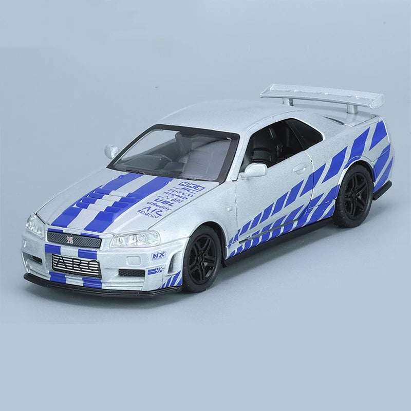 1:32 GTR R34 Super Racing Car Alloy Diecast Exquisite Model Fast Furious Sound Light Simulated Children Birthday Gift Boy Toy