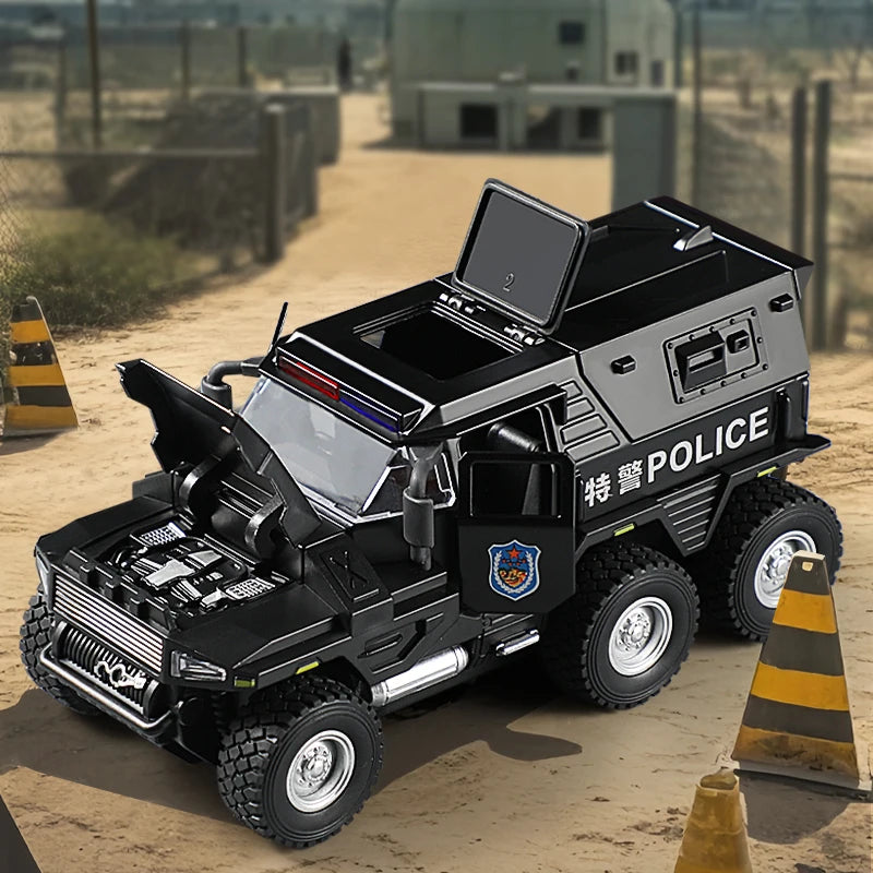 1:32 SWAT City Police Truck Model Diecast Play Off-road Vehicle Sound and Light Sport Car Toys for Children Collection Gifts