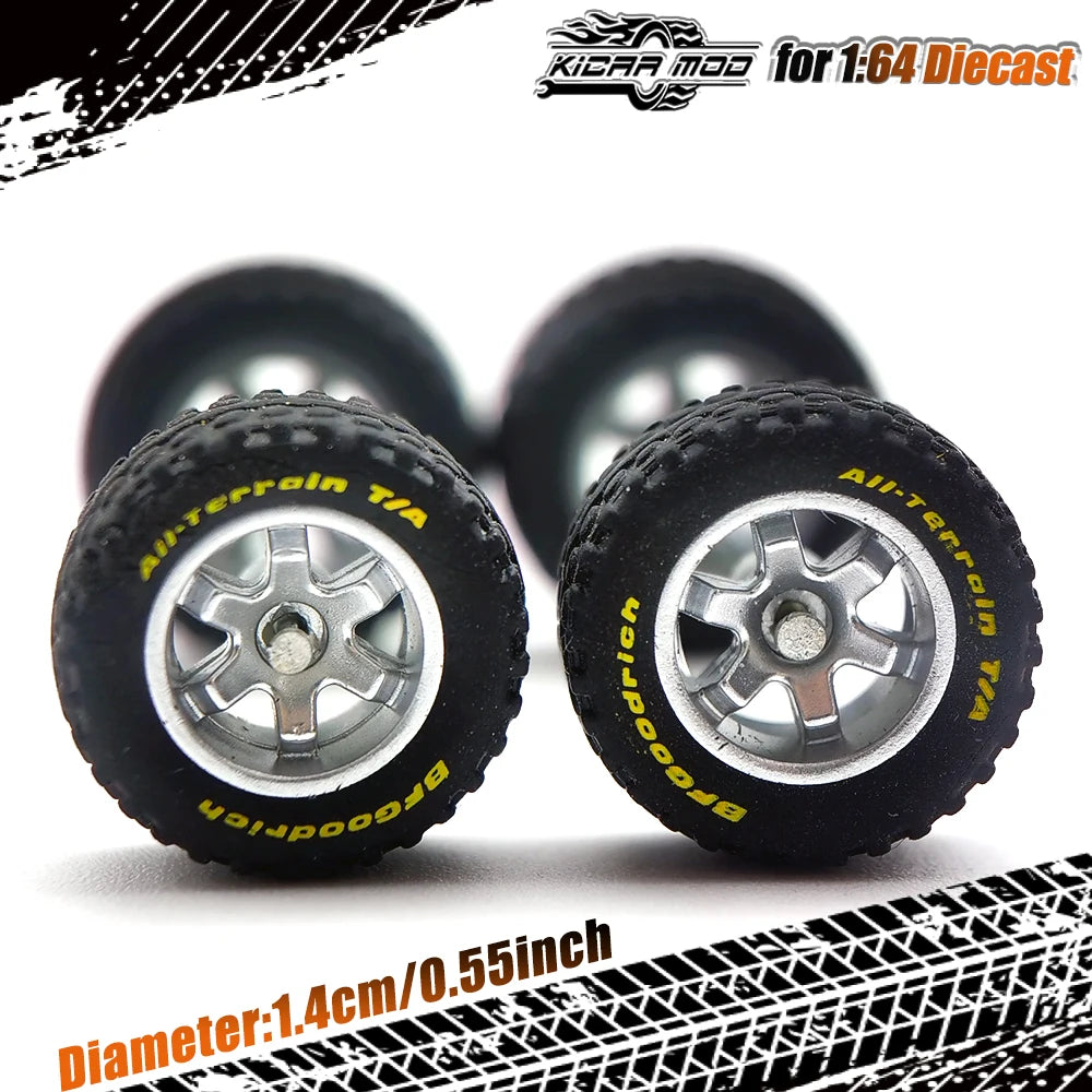 1/64 14mm Rubber Tires Tyre band letter & Diecast Car Wheels for 1:64 For Off-Road Dedicated to Pickup Trucks,Large Sedan(1 Set)