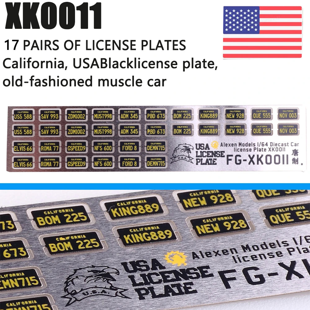1:64 Alloy Car Model Alexen XK0001-XK0023 Metal License Plate Number Plate 1/64 Model Accessories Making Tools Hobbyist DIY