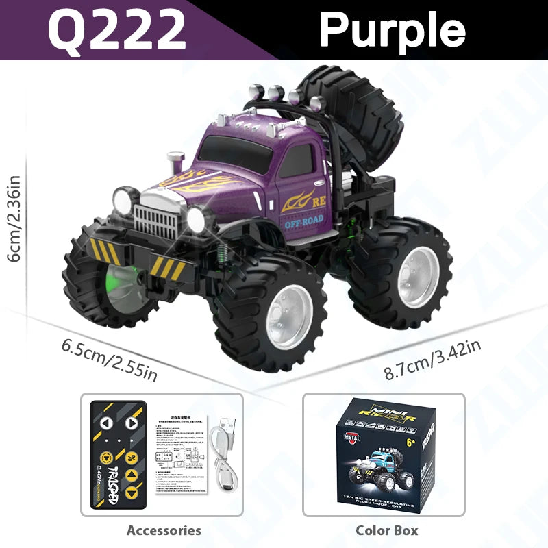 Q222 Q223 1:64 Mini RC Truck with Trailer Monster-Regulating Alloy All Terrain Remote Control Model Cars Toys for Kids Gift