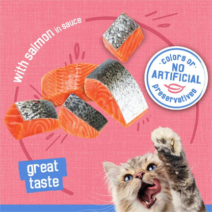 Purina Shreds With Salmon in Sauce Wet Cat Food 5.5 oz Can 24 Pack Salmon Color High-Quality Protein for Cats