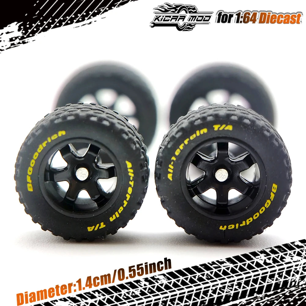 1/64 14mm Rubber Tires Tyre band letter & Diecast Car Wheels for 1:64 For Off-Road Dedicated to Pickup Trucks,Large Sedan(1 Set)