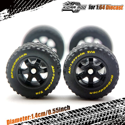 1/64 14mm Rubber Tires Tyre band letter & Diecast Car Wheels for 1:64 For Off-Road Dedicated to Pickup Trucks,Large Sedan(1 Set)
