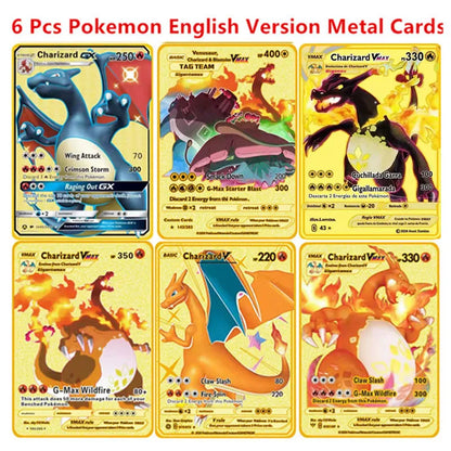 Pokemon English Metal Game Collection Card Anime Figure Charizard Pikachu Blastoise Mewtwo Battle Collection Carte Card Toy Gift