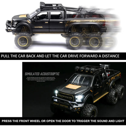 1:24 Pickup Trucks for Boys F150 Raptor Diecast Metal Model Car With Sound and Light for Kids Age 3 Year and Up