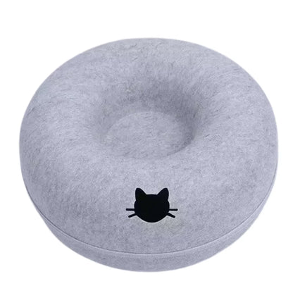 Interactive Round Cat Tunnel Donut Nest Felt Kittens Bed House Scratcher Sleeping Cushion Pet Toy for Cats