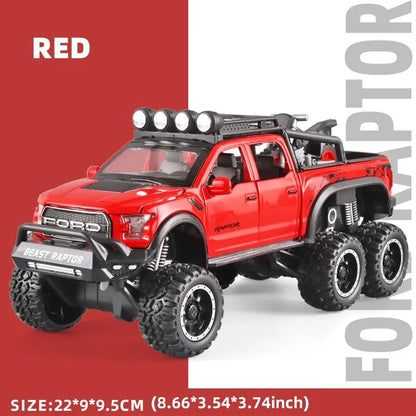 1:24 Pickup Trucks for Boys F150 Raptor Diecast Metal Model Car With Sound and Light for Kids Age 3 Year and Up