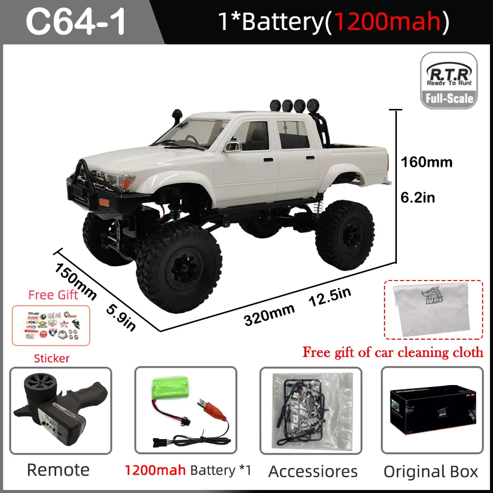 New WPL C64-1 RC Car 1:16 Hailax 2.4G 4WD Remote Control Pick-up Truck Controllable LED Light Electric Toy Off-Road Vehicle Mode