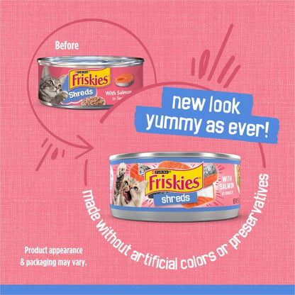 Purina Shreds With Salmon in Sauce Wet Cat Food 5.5 oz Can 24 Pack Salmon Color High-Quality Protein for Cats
