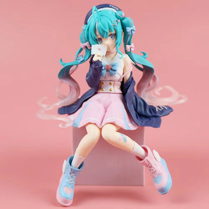 New Hatsune Miku Anime figure Pink sakura sitting position  PVC Action figure model toy decoration collect gifts