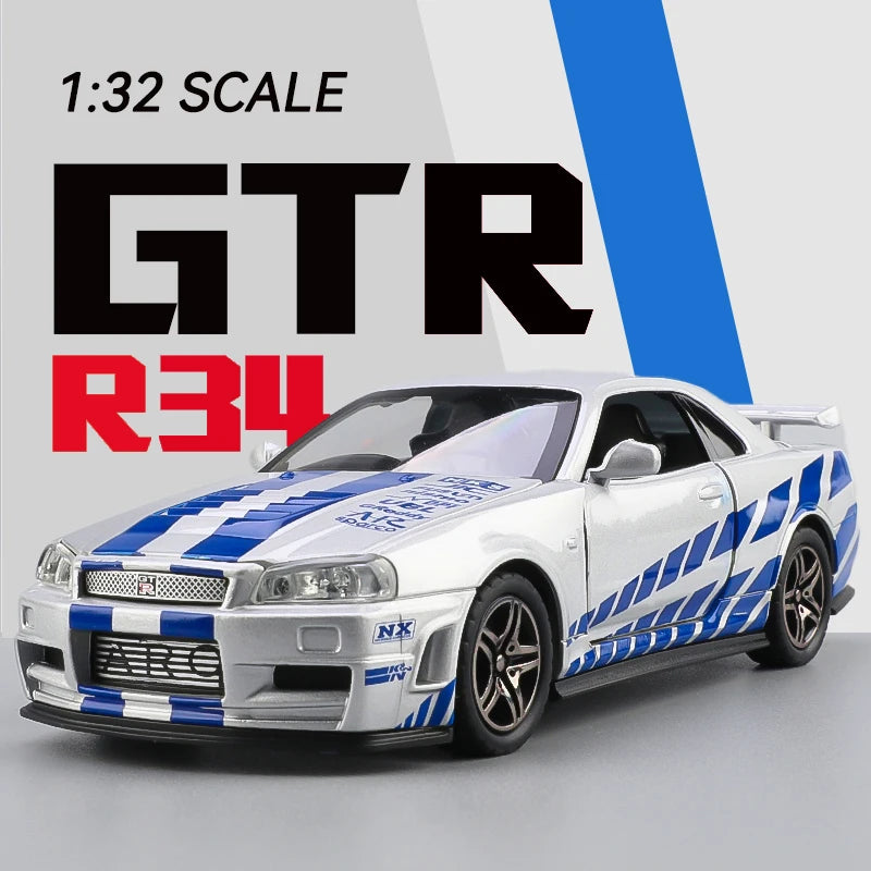 1:32 GTR R34 SKYLINE Fast Alloy Simulation Car Model Diecasts & Toy Vehicles And Furious Cars Decoration Toys gift for collectio