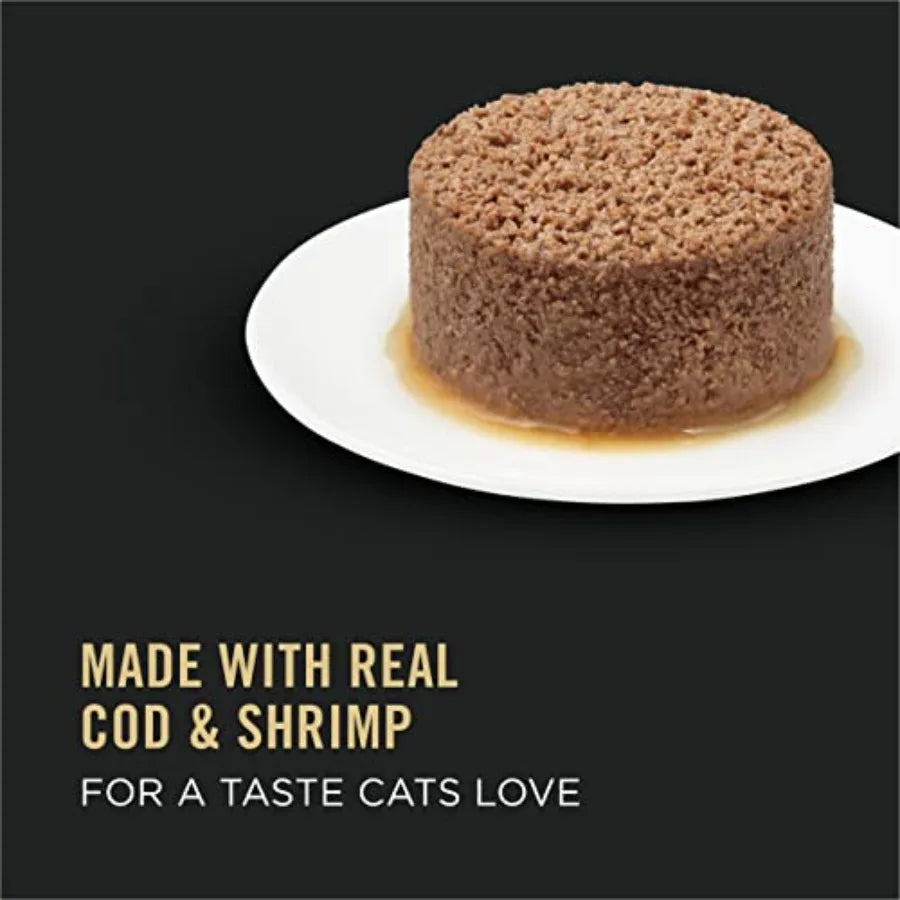 Grain Free Senior Wet Cat Food Pate SENIOR Prime Plus Cod and Shrimp Entree - Pack of 24 3 oz. Pull-Top Cans