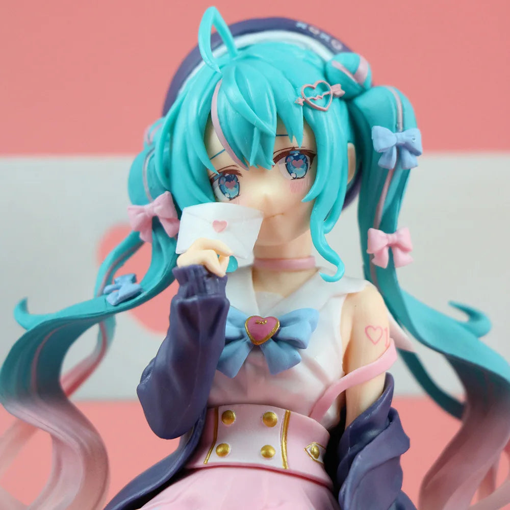 New Hatsune Miku Anime figure Pink sakura sitting position  PVC Action figure model toy decoration collect gifts