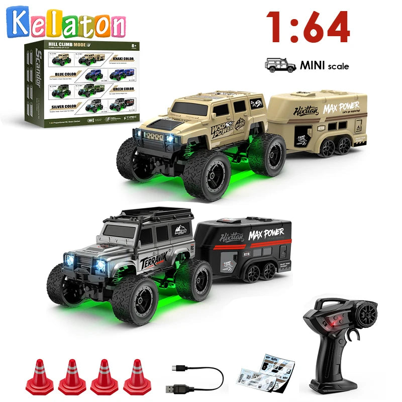 1:64 Remote Control Off-Road Vehicle 2.4G mini Desktop Remote Control Toy Car-with Tow Box Children's Holiday Gift