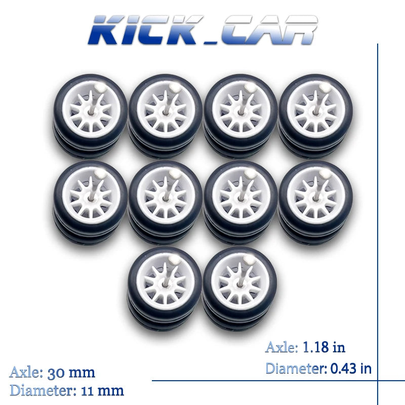 1/64 Wheels with Fixed Rubber Tires Ten Spoke for Toy Model Diecast Cars Refiting Parts for Hotwheels (5 sets for 5 Cars)