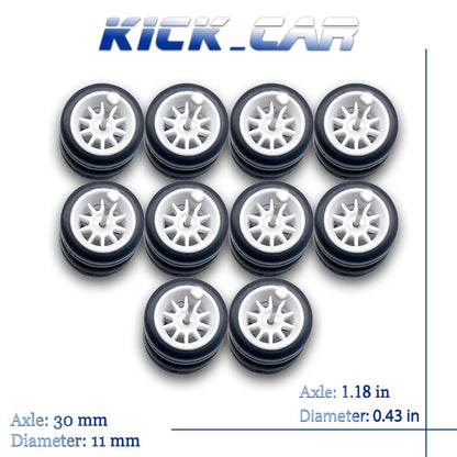1/64 Wheels with Fixed Rubber Tires Ten Spoke for Toy Model Diecast Cars Refiting Parts for Hotwheels (5 sets for 5 Cars)