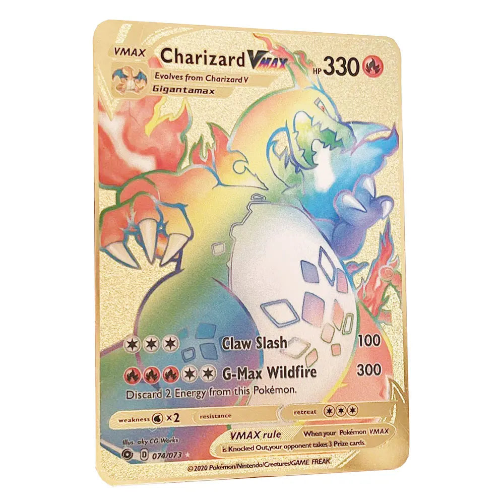 2025 NEW Pokemon Metal Card 10000 Points Arceus Charizard Super Card Golden English Mewtwo Vmax GX EX Anime Collection Cards Gif