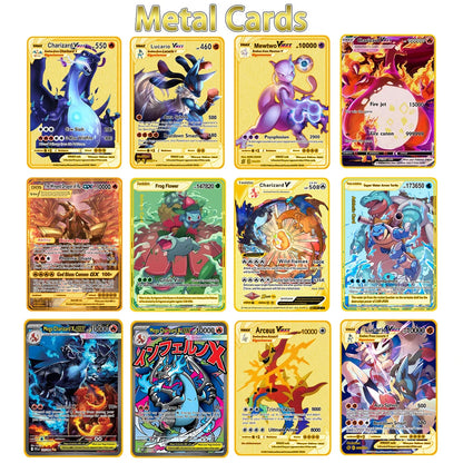 2026 NEW Pokemon Metal Card 10000 Points Arceus Charizard Super Card Golden English Mewtwo Vmax GX EX Anime Collection Card Gift