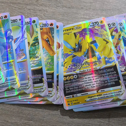 100Pcs Portuguese Pokemon Cards Terastal Pikachu Vstar Vmax GX Letter Rainbow Arceus Shiny Charizard trade card children toy