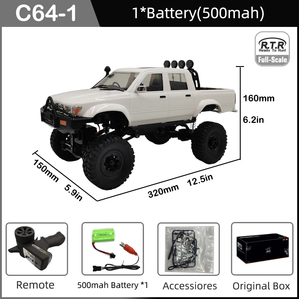 New WPL C64-1 RC Car 1:16 Hailax 2.4G 4WD Remote Control Pick-up Truck Controllable LED Light Electric Toy Off-Road Vehicle Mode