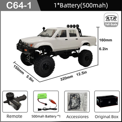 New WPL C64-1 RC Car 1:16 Hailax 2.4G 4WD Remote Control Pick-up Truck Controllable LED Light Electric Toy Off-Road Vehicle Mode