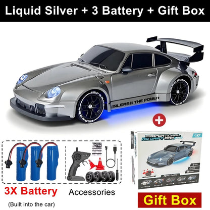 4WD RC Drift Car With LED Light 2.4G Radio 20KM/h High Speed Remote Control Racing Cars Vehicle Model Toy Gift for Boy Girl Kid