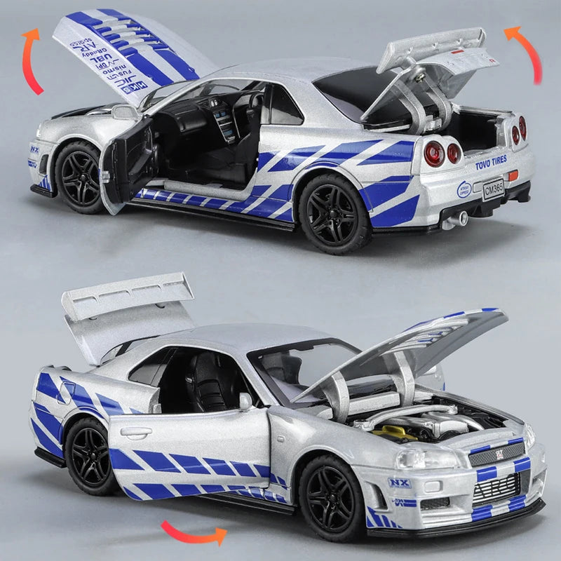 1:32 GTR R34 SKYLINE Fast Alloy Simulation Car Model Diecasts & Toy Vehicles And Furious Cars Decoration toy for Gift