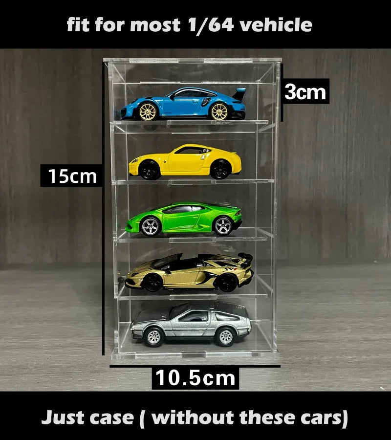 1/64 Model Cars Acrylic Display Case fit for Mini Size MiniGT Tomica Hotwheels Required Assembly Proof Box Cabinet Toy Vehicles