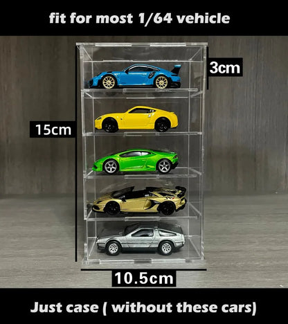 1/64 Model Cars Acrylic Display Case fit for Mini Size MiniGT Tomica Hotwheels Required Assembly Proof Box Cabinet Toy Vehicles