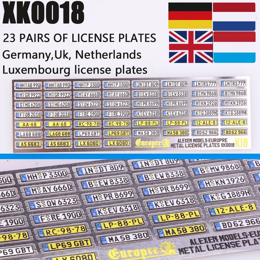 1:64 Alloy Car Model Alexen XK0001-XK0023 Metal License Plate Number Plate 1/64 Model Accessories Making Tools Hobbyist DIY