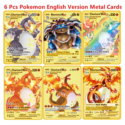 Pokemon English Metal Game Collection Card Anime Figure Charizard Pikachu Blastoise Mewtwo Battle Collection Carte Card Toy Gift
