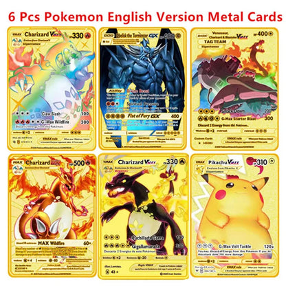 Pokemon English Metal Game Collection Card Anime Figure Charizard Pikachu Blastoise Mewtwo Battle Collection Carte Card Toy Gift