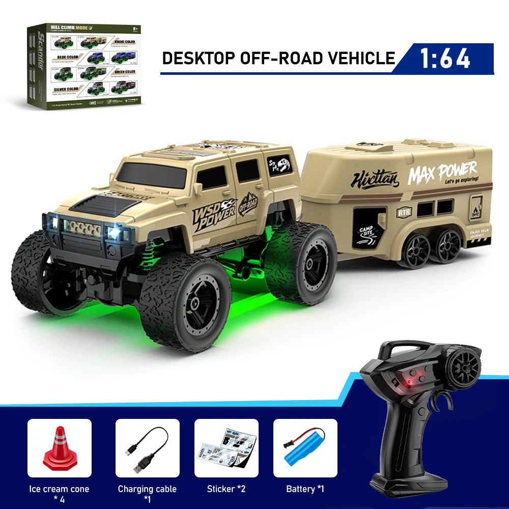 1:64 Remote Control Off-Road Vehicle 2.4G mini Desktop Remote Control Toy Car-with Tow Box Children's Holiday Gift