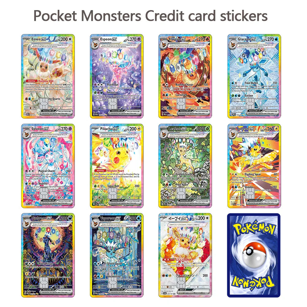 Sv8a PTCG Eevee Credit Card Skin Stickers Eeveelution Series Sticker for VISA Credit Card Debit Beautify Decoration No Residue