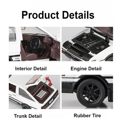 1:30 Scale Initial D AE86 Toy Car Model Alloy Body Rubber Tire Shock Absorption Pull Back Simulation Vehicles Boys Birthday Gift