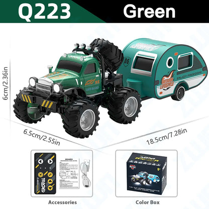 Q222 Q223 1:64 Mini RC Truck with Trailer Monster-Regulating Alloy All Terrain Remote Control Model Cars Toys for Kids Gift