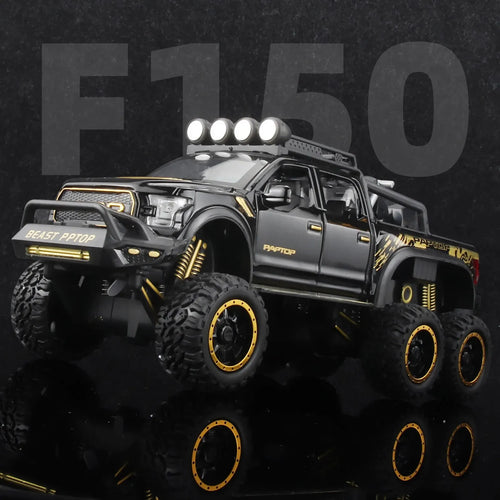 1:24 Pickup Trucks for Boys F150 Raptor Diecast Metal Model Car With Sound and Light for Kids Age 3 Year and Up