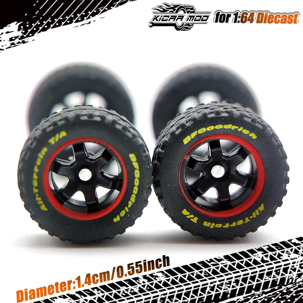1/64 14mm Rubber Tires Tyre band letter & Diecast Car Wheels for 1:64 For Off-Road Dedicated to Pickup Trucks,Large Sedan(1 Set)
