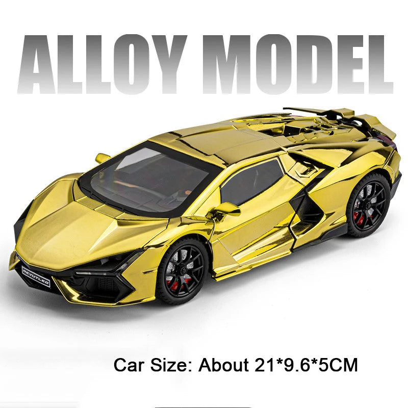 1:24 Scale REVUELTO Miniature Model Toy Sports Cars Alloy Diecast Supercars Sound Light Doors Opened Pull Back for Kids Gifts