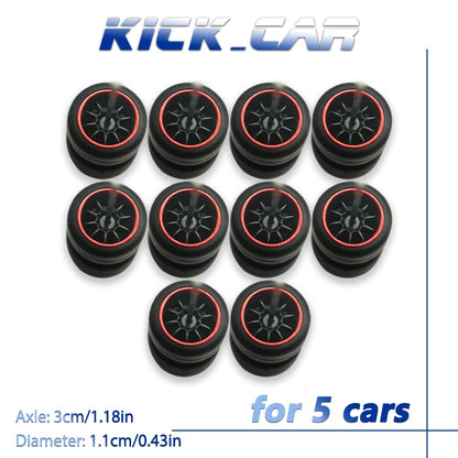 1/64 Wheels with Fixed Rubber Tires Ten Spoke for Toy Model Diecast Cars Refiting Parts for Hotwheels (5 sets for 5 Cars)