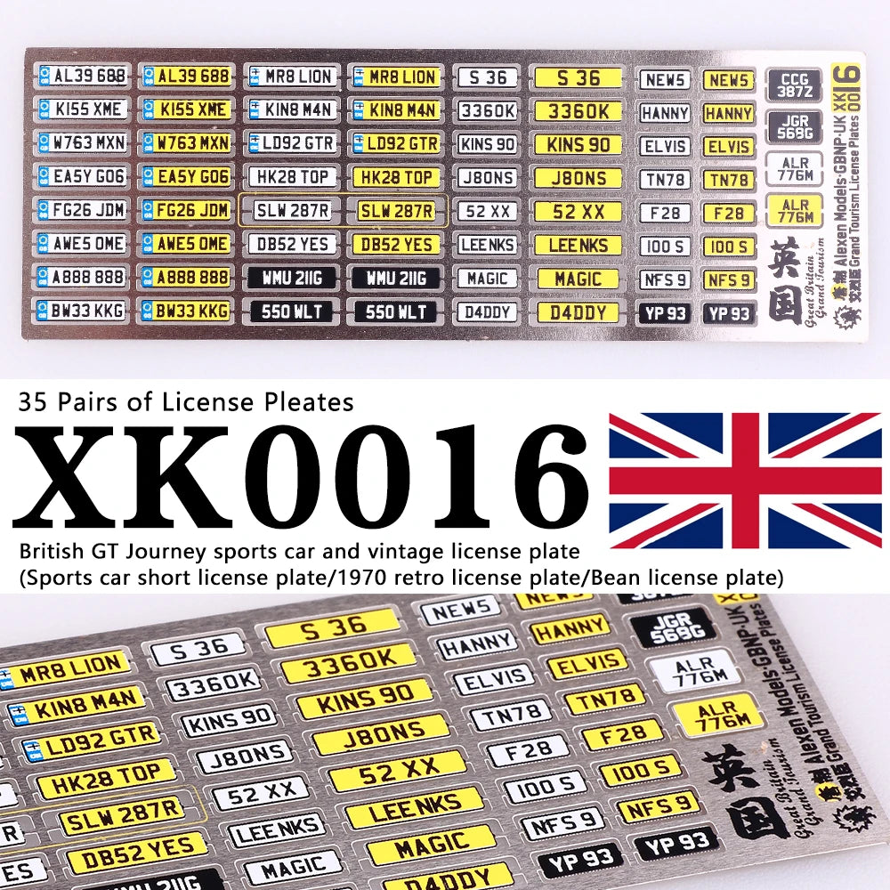 1:64 Alloy Car Model Alexen XK0001-XK0023 Metal License Plate Number Plate 1/64 Model Accessories Making Tools Hobbyist DIY