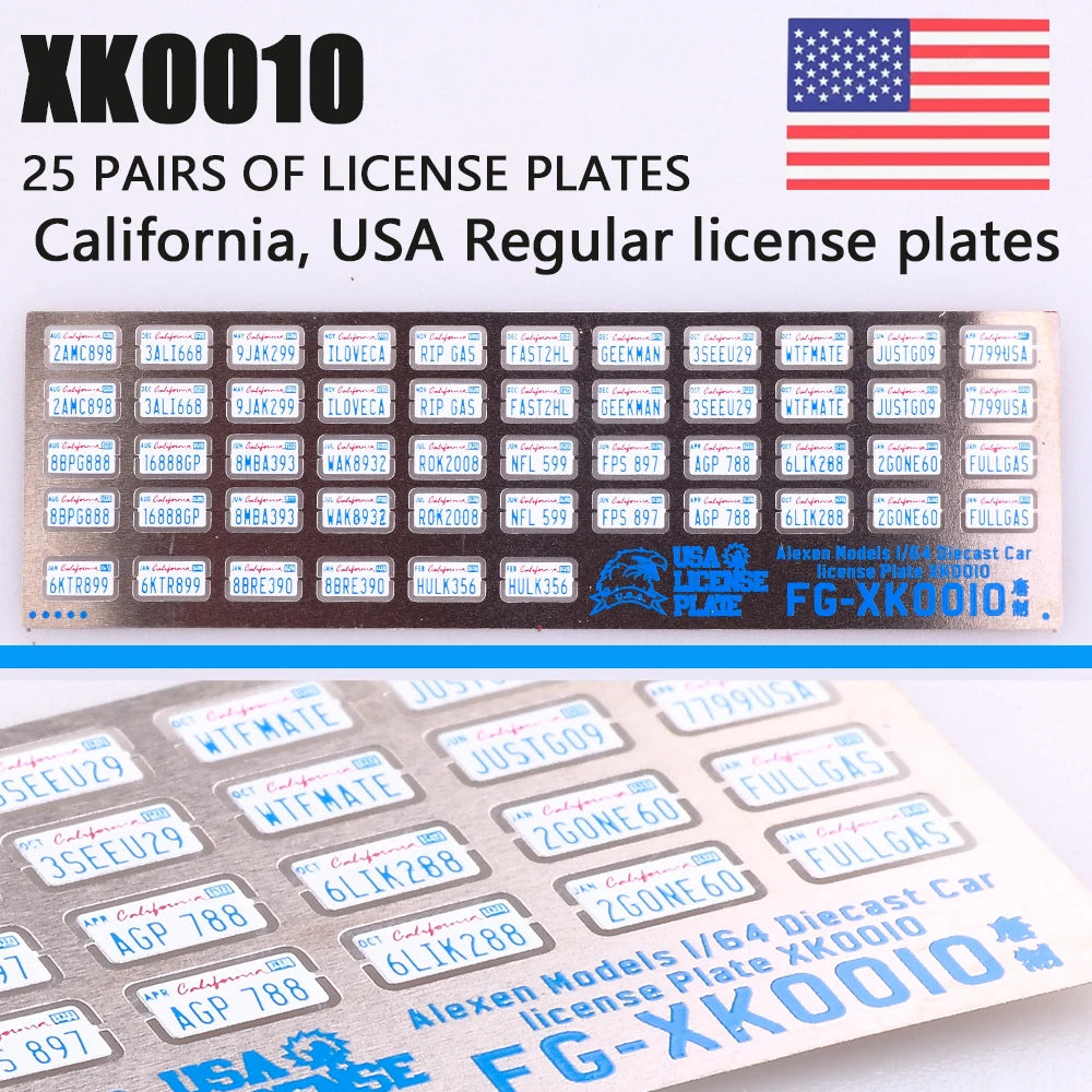 1:64 Alloy Car Model Alexen XK0001-XK0023 Metal License Plate Number Plate 1/64 Model Accessories Making Tools Hobbyist DIY