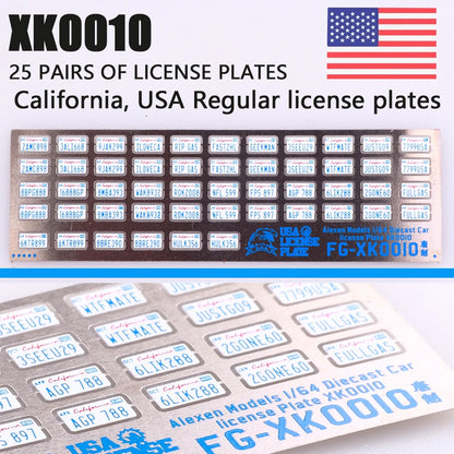 1:64 Alloy Car Model Alexen XK0001-XK0023 Metal License Plate Number Plate 1/64 Model Accessories Making Tools Hobbyist DIY