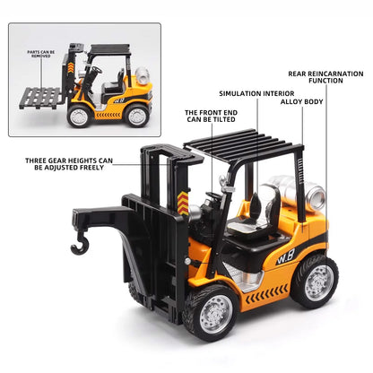 1:24 Scale Alloy Construction Forklift & Crane Toy Model with Retroactive Motion & Sound & Light Effects - Ideal for Kids' Play