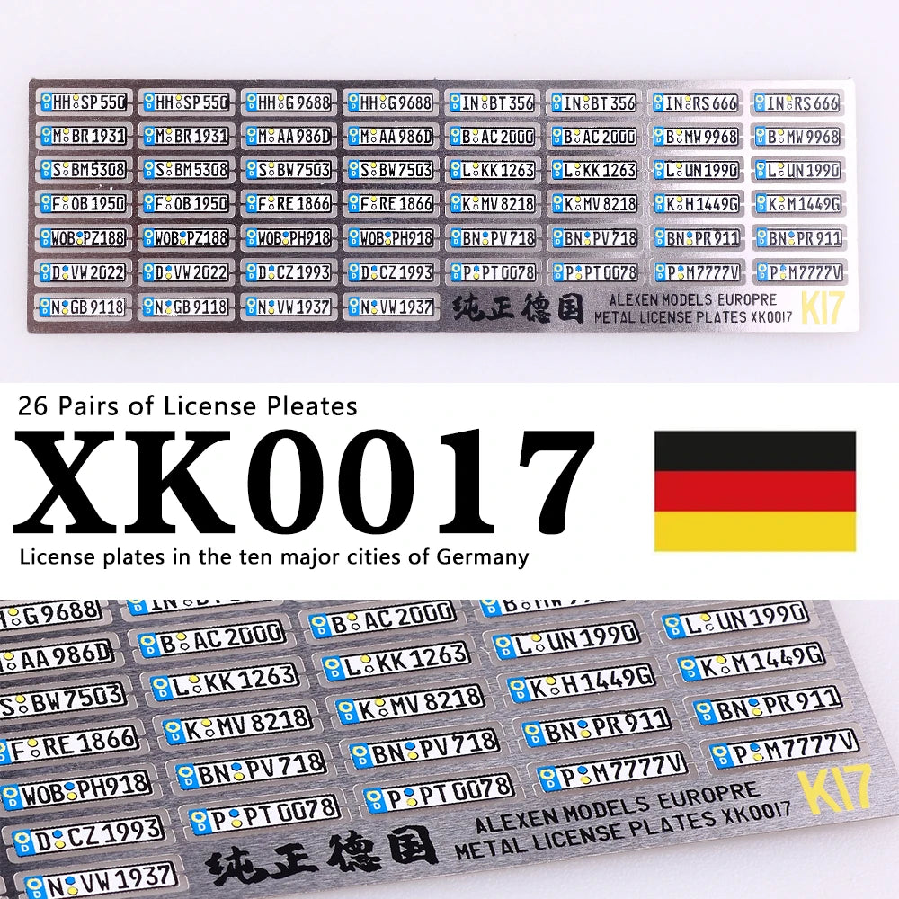 1:64 Alloy Car Model Alexen XK0001-XK0023 Metal License Plate Number Plate 1/64 Model Accessories Making Tools Hobbyist DIY