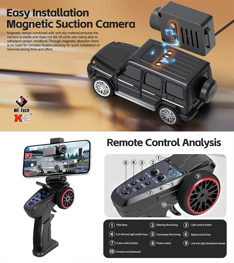 WLtoys 6405 6406-C Remote Control Camera Car With FPV View 720P Video APP Control VR Function 2.4G WiFi RC Drift Car 1:64 Scale
