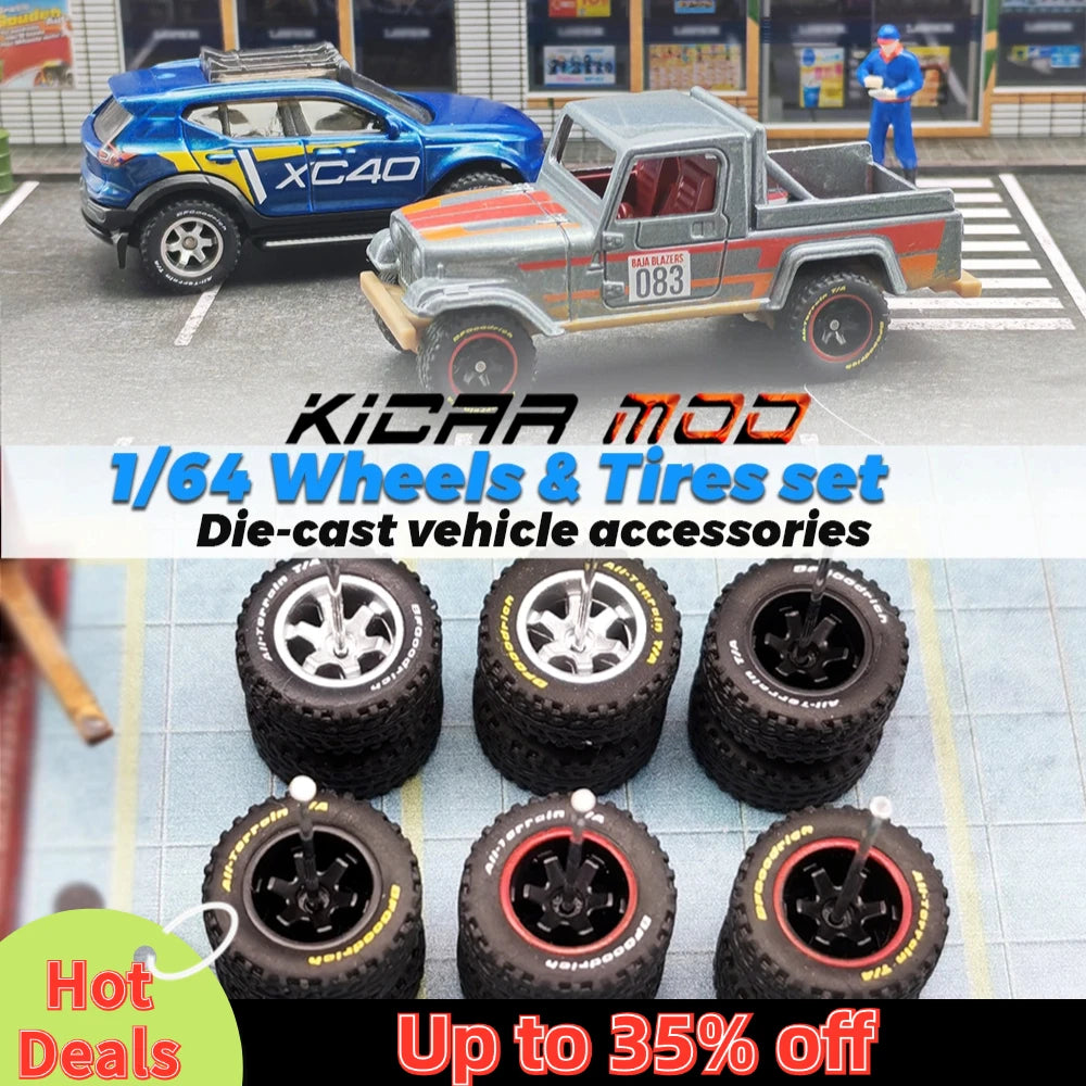 1/64 14mm Rubber Tires Tyre band letter & Diecast Car Wheels for 1:64 For Off-Road Dedicated to Pickup Trucks,Large Sedan(1 Set)