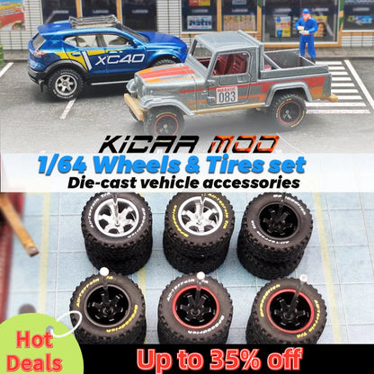 1/64 14mm Rubber Tires Tyre band letter & Diecast Car Wheels for 1:64 For Off-Road Dedicated to Pickup Trucks,Large Sedan(1 Set)